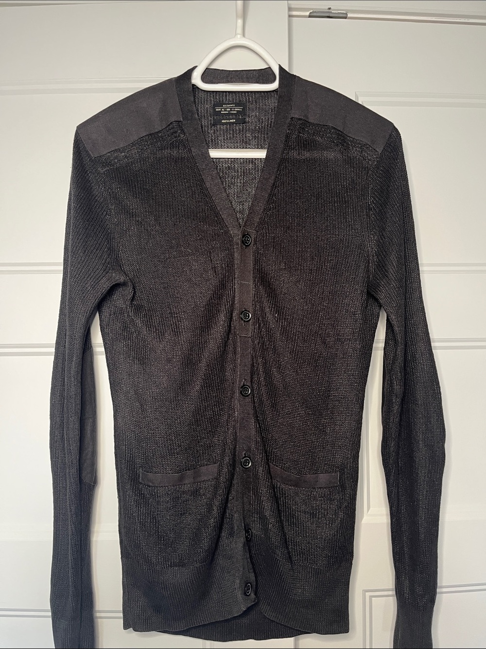 AllSaints Men's Charcoal Black Button-Front Cardigan Sweater